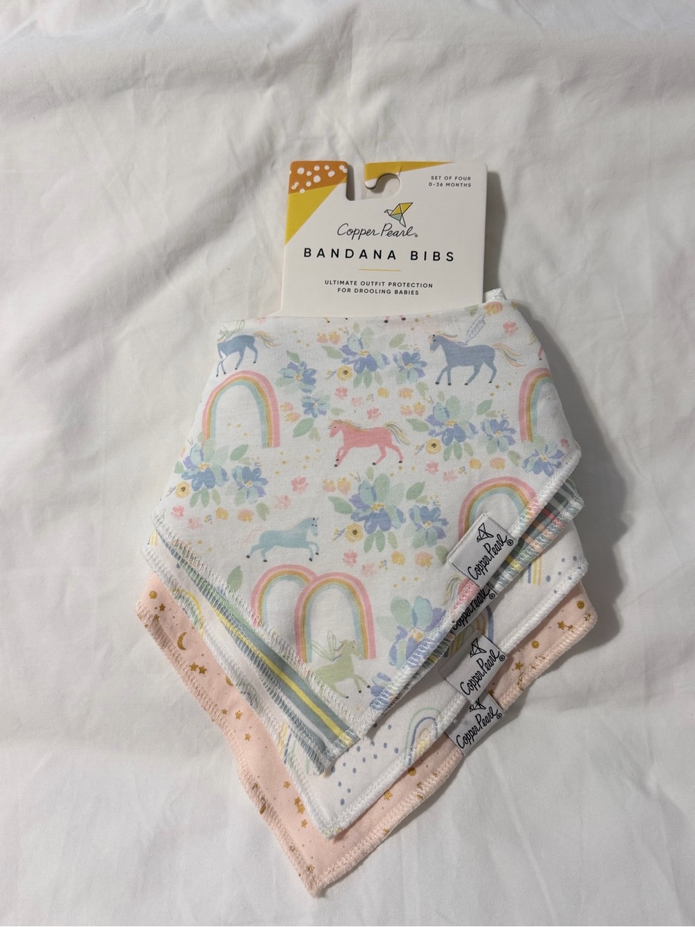 Copper Pearl Baby Bandana Bibs - Pastel Unicorn & Rainbow (3-Pack)